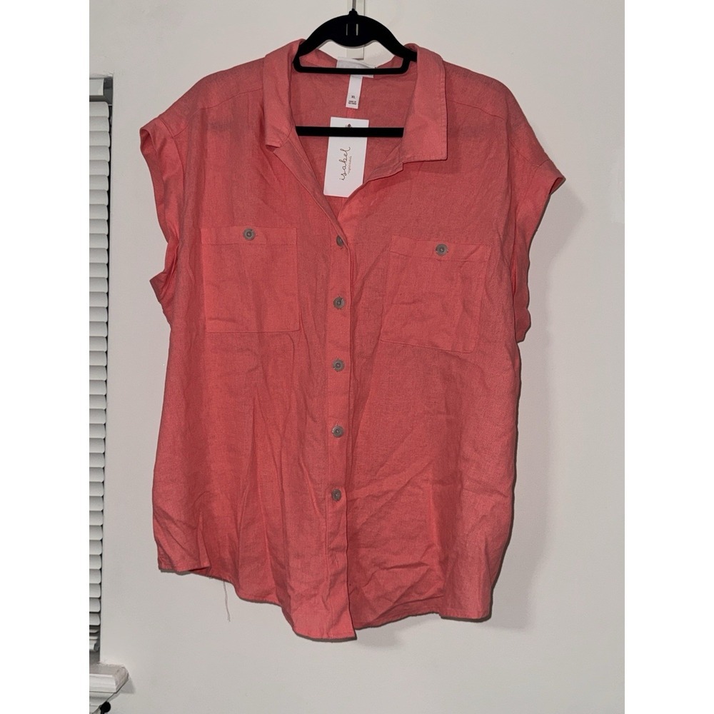 Isabel Maternity - Short Sleeve Linen Button-Up Maternity Shirt- XS - Picture 6 of 10